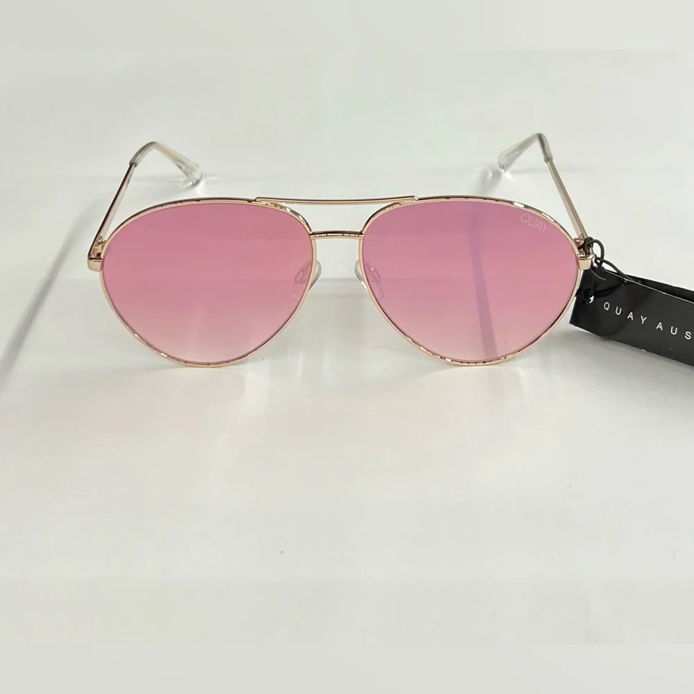 Quay Australia Pink Lens Gold Frame Aviator Sunglasses